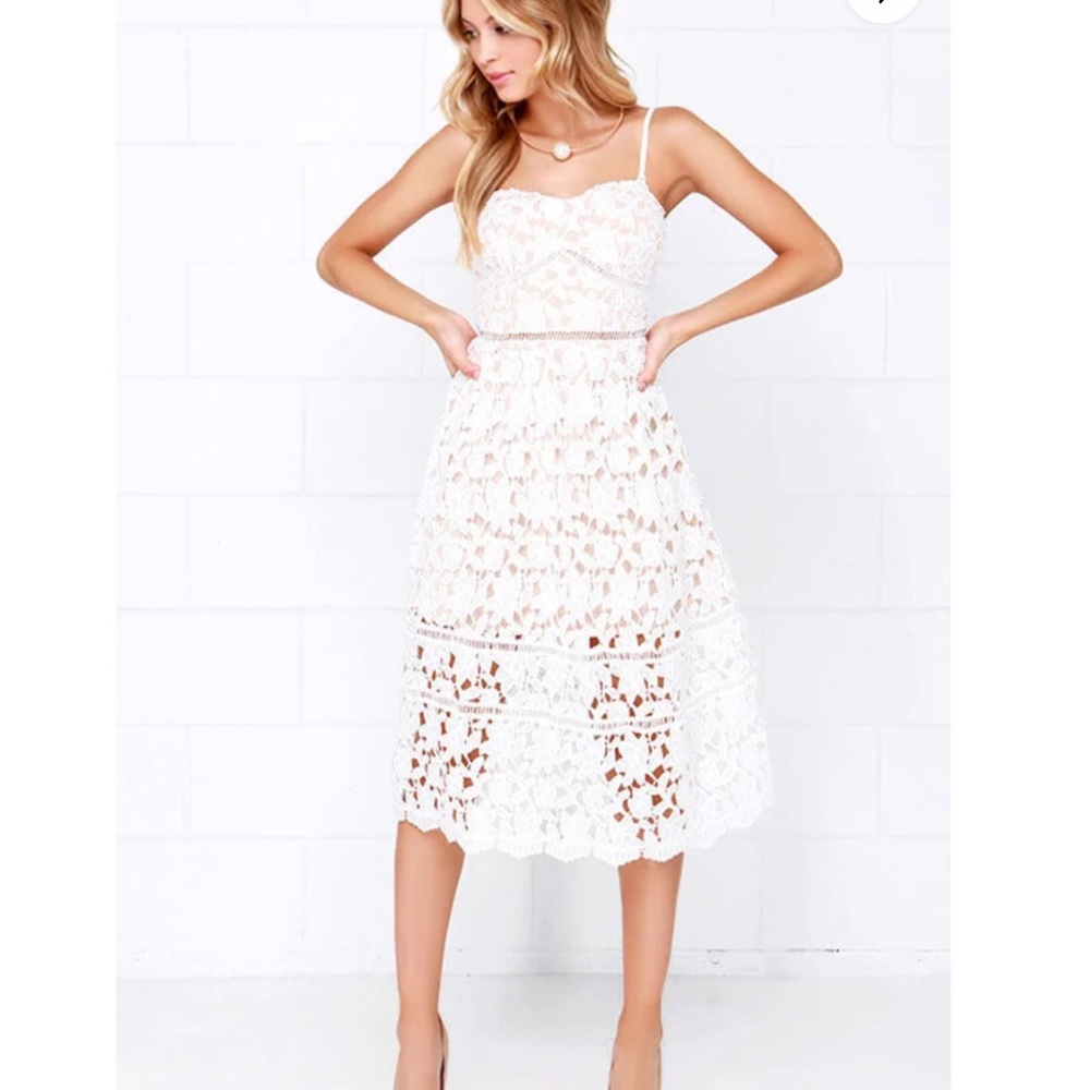 Lulu’s | Pinnacle of prestige ivory lace midi dress